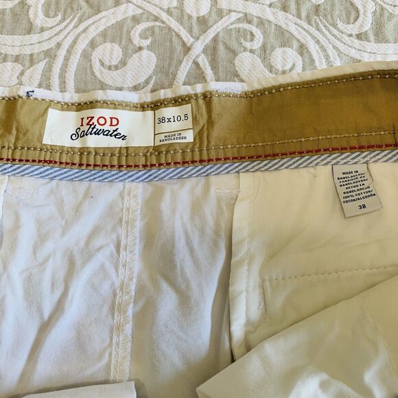 Izod Saltwater Shorts Men 38 Ivory 10" inseam Cotton Pocket Preppy Comfy Outdoor - Picture 3 of 13